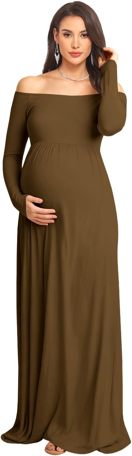 Off Shoulder Maternity Dresses for Photoshoot Satin Long Sleeves Baby Shower Dress Pregnancy Gowns