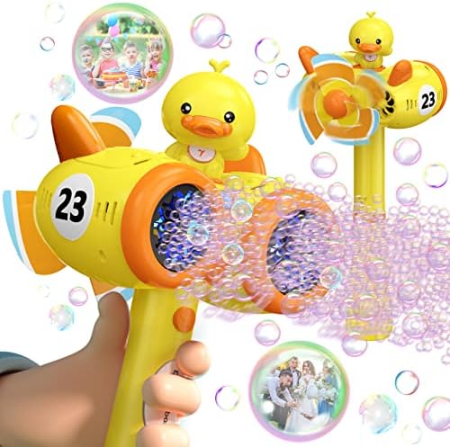 Bubble Machine Gun with Bubble Refill Solution, Bubble Guns with Lights for Bubble Blaster Party Favors, Bubbles for Kids Outdoors Activity, Easter, Birthday, Wedding Party