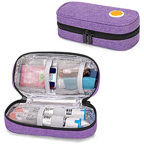 CURMIO Insulated Epipen Carrying Case for Adult and Kid, Portable Medicine Supplies Bag for 2 EpiPen, Auvi-Q, Syringes, Vials, Nasal Spray, Home and Travel, Purple (Patent Pending) Cover