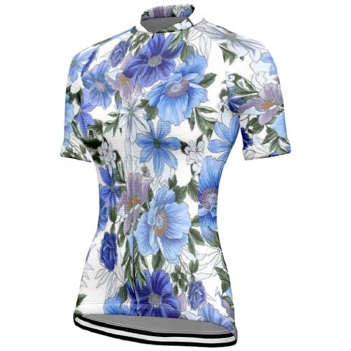 Hixingo Maillot de Ciclismo para Mujer, Verano Mujeres Ciclismo Jersey Manga Corta Bicicletas Ropa Mountain Bike Ourdoor Chaquetas Secado Rápido Transpirable (Patrón de Flores 4,XXL)