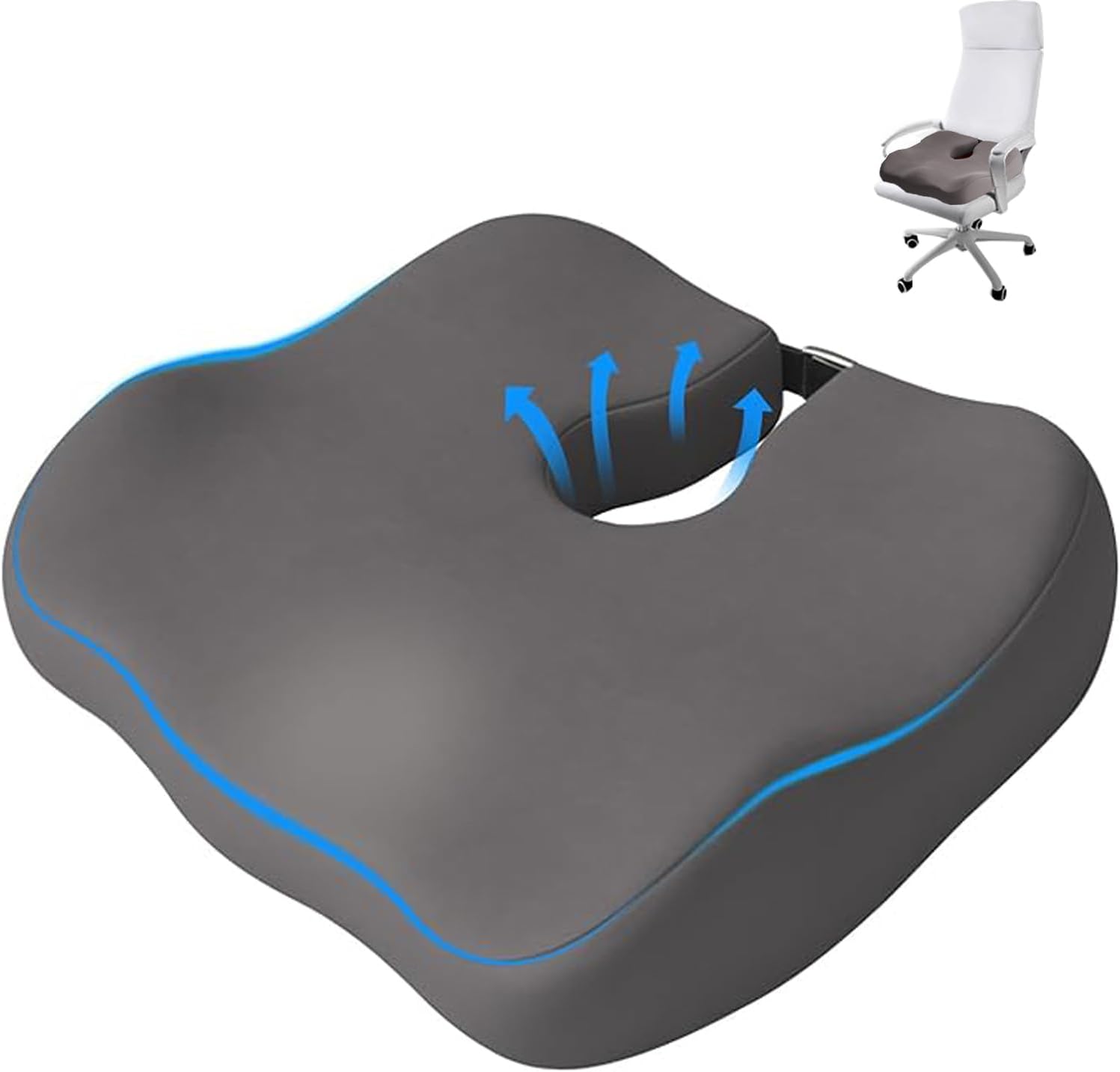 Seat Cushions for Office Chairs– Extra-Dense Coccyx Cushion for Hip Pain Relief & Sciatica Support – Ergonomic Design for Desk Chair, Car, Wheelchair – All-Day Comfort (Grey)