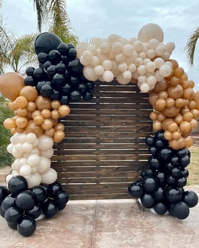 Image of Black and Brown Balloons Arch Kit - 184Pcs Black Brown Nude Balloon Garland Kit for Western Cowboy Baby Shower Boy First Rodeo Wild West Country Birthday Farm Fiesta Theme Party Decorations