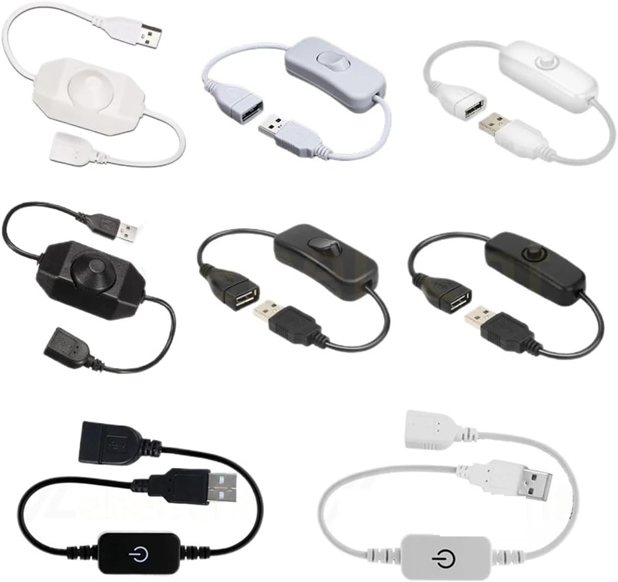 USB Male to Female Cable with On/Off Switch Black White Button Knob Touch Inline Dimmer Controller for LED Desk Lamp Strip(Button (Black))