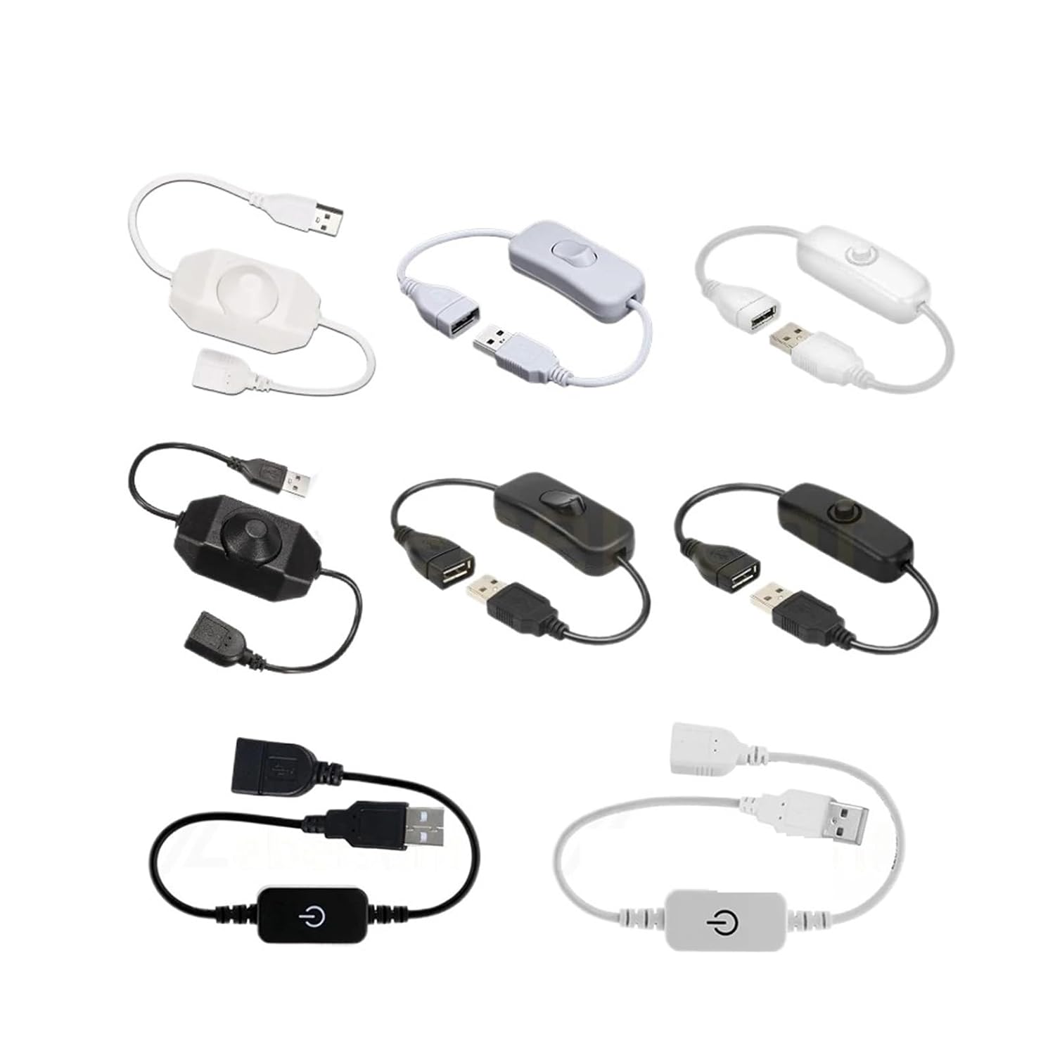 USB Male to Female Cable with On/Off Switch Black White Button Knob Touch Inline Dimmer Controller for LED Desk Lamp Strip(Touch (Black))