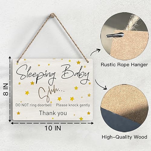 Ycyfckdr Baby Sleeping Sign For Front Door, Do Not Knock Or Ring Doorbell Wooden Sign, Baby Room Nursery Home Bedroom Rustic Hanging Sign, Set of 1 Wooden Sign With Rope - f01