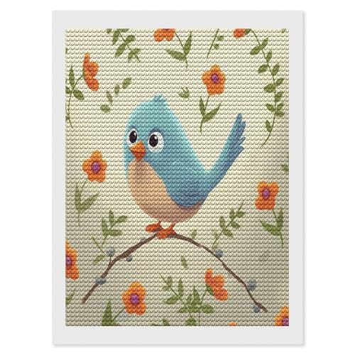 Peinture diamant oiseau mignon kit complet toile ronde perle
