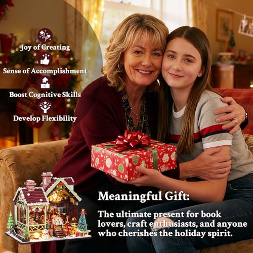 Lycidae Christmas DIY Book Nook Kit, Miniature House Dollhouse Kit for Adult and Teens, Book Nook Kits for Adults, Booknook Christmas with Music - Image 7