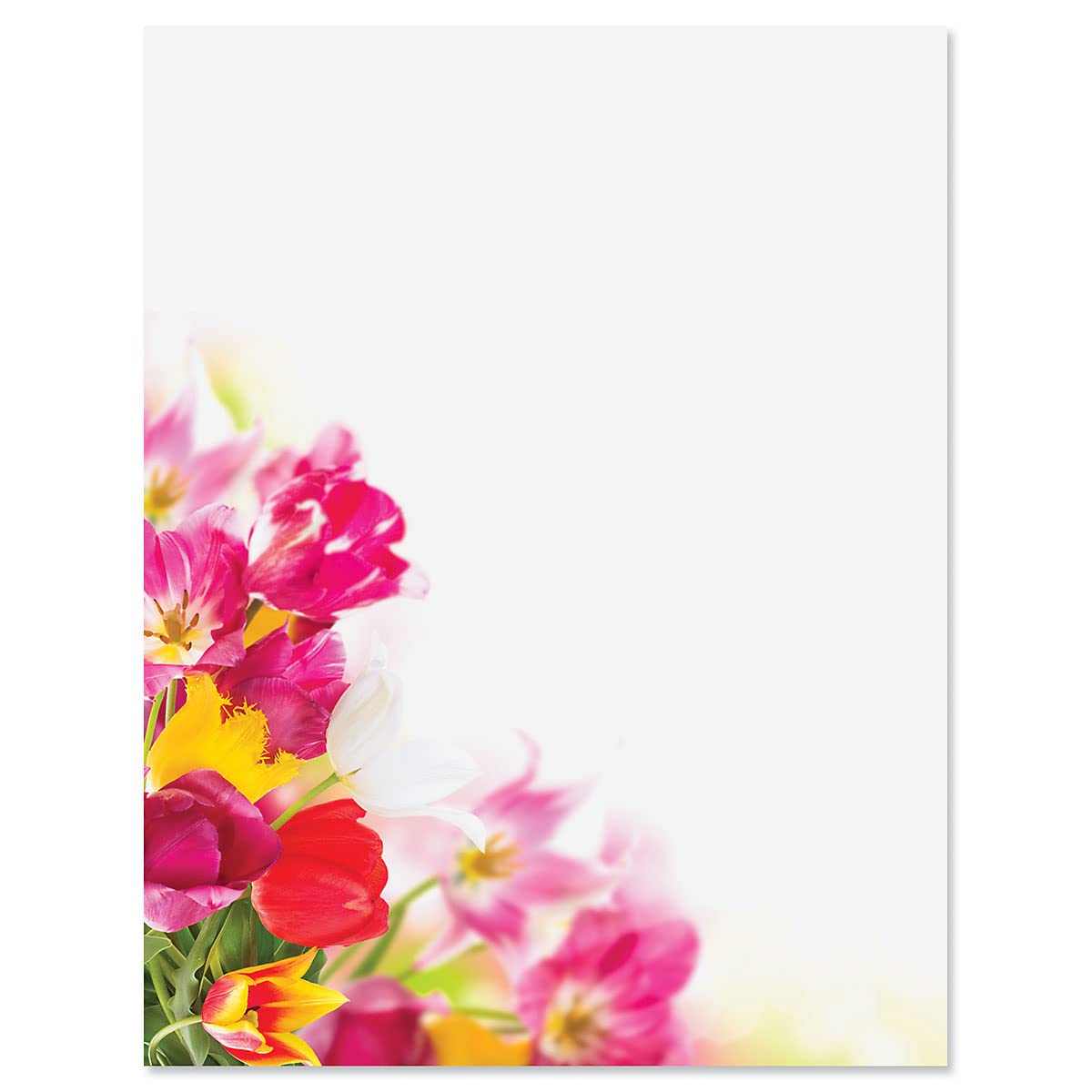 Current Tulip Bouquet Easter Letter Paper - Decorative Spring Stationery Sheets With Floral Border, Printable Holiday, Wedding & Bridal Shower, &