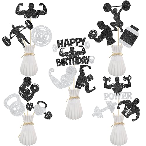 16Pcs Gym Birthday Party Centerpiece Sticks Fitness Birthday Party Decorations Glitter Weight...
