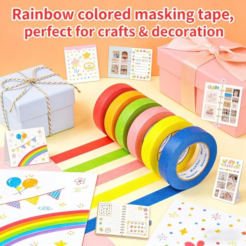 Image of Colored Masking Tape Vibrant Rainbow Color Teacher Craft Tape, Painter's Tape, Great for Art, Lab, DIY Projects, Labeling & Classroom Decorations (6 Pack, Multi-Color, 0.94 Inch x 60yds)