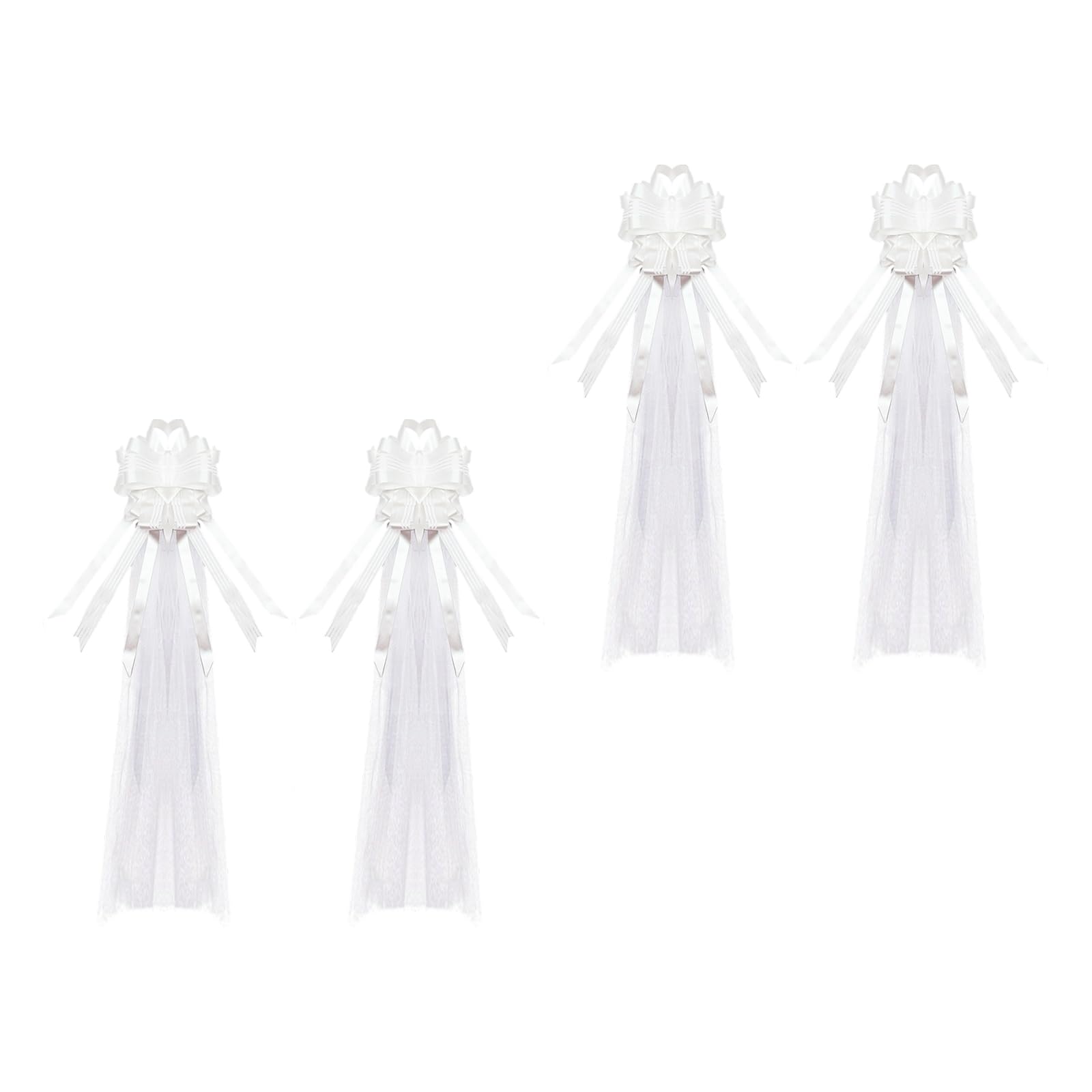 Msioytog White Romance Wedding Chair Bows With Long Veil Tails Multipurpose Chair Decoration For Parties Anniversaries Ceremony 4Pcs Aisle Decoration