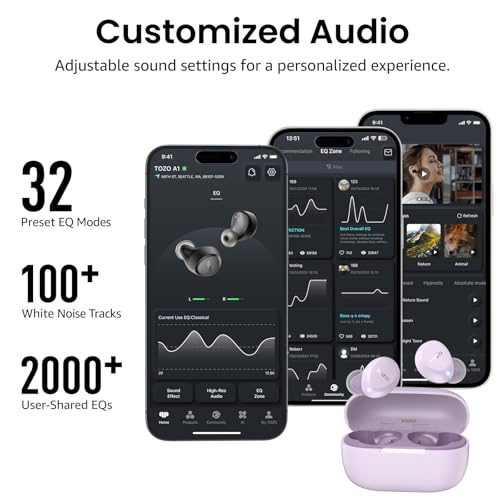 Image of TOZO A1 Wireless Earbuds Bluetooth 5.3 Light Weight in Ear IPX5 Waterproof Headphones 2 Mic for AI Calls, Immersive Premium Sound Bass Headset with Charging Case, 32 Presets EQ Customization via App