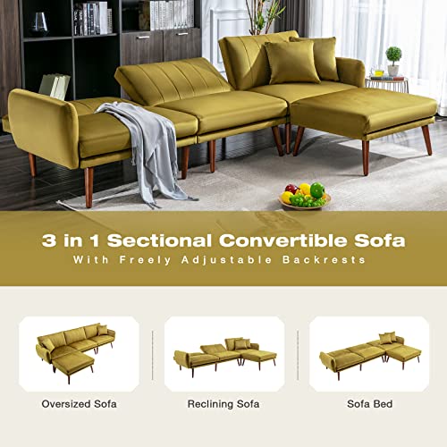 Jomeed Convertible Sectional Sofa Couch, Modern Oversized Velvet Fabric L-Shaped Couch Sofa Bed With Adjustable Backrest For Living Room, Apartment #TOP4