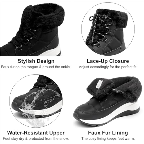 Image of DREAM PAIRS Women's Outdoor Winter Snow Boots | Women Winter Snow Boots, Faux Fur Waterproof Ankle Booties, Zaylee Ladies Slip Resistant Sole Comfortable Short Boots Outdoor