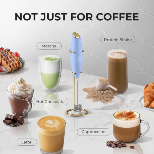 Image of Zulay Kitchen Powerful Milk Frother Wand With Duracell Batteries - Ultra Fast Handheld Drink Mixer - Electric Whisk Foam Maker for Coffee, Lattes, Cappuccino & Matcha - Triple Whisk - Noble Lavender