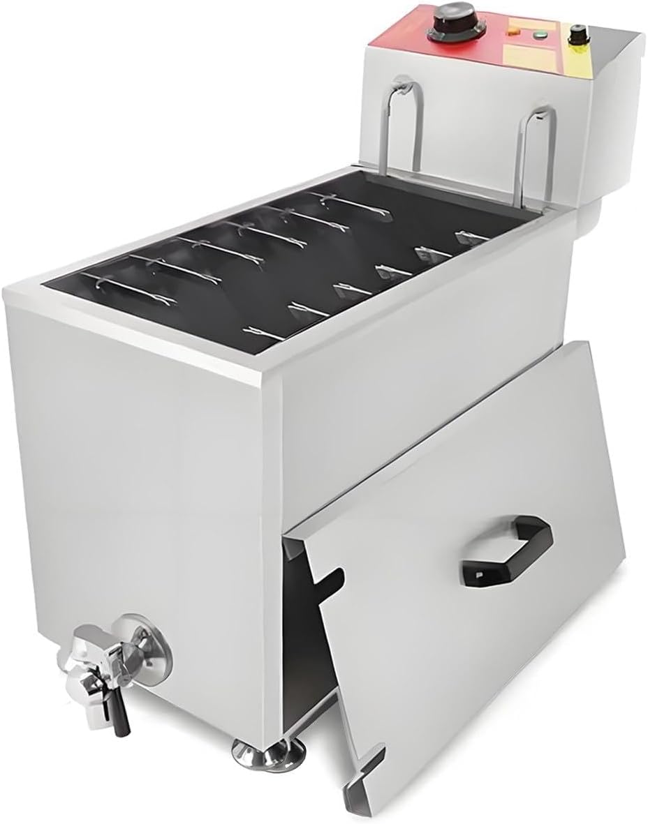 3000W Electric Hot Corn Dog Fryer, Stainless Steel, 12-Hook Design, Oil Drain Faucet, Adjustable Temperature 130-200℃, Perfect for Hot Dogs, Corn Dogs, Fried Chicken