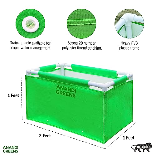 Image of Anandi Green's HDPE UV Protected 360 GSM Green Color Rectangular Plants Grow Bags Suitable for VegetableTerrace Gardening with PVC Pipe Support Pack of 2x1x1 FIT