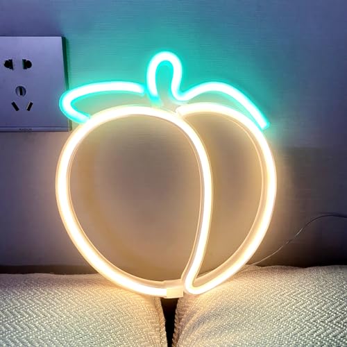 Image of Peach Neon Sign for Wall Decor,LED Cute Neon Light for Teens Kids Room Party Bar Art,Neon Peach Lights for Kids Birthday Holiday Gift,Battery or USB Powered