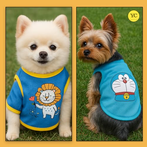 Image of Yellowcult Cute Cat T-Shirt Clothes, Summer Sweetshirts Cartoon Pet Random Design Outfit for Large Dog, cat, Puppy, Kitten, Diwali, Festival, Travel, Outing, Photos (XL- Any 1)