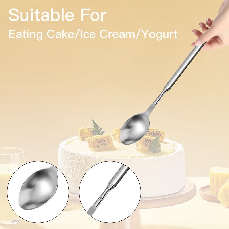 Stainless Steel Extendable Spoon 8.7-25.4 Inch Long Extendable Handle Dinner Fruit Dessert ladle for Barbecue, Dinner, Dessert, Fruit (1 Spoon)