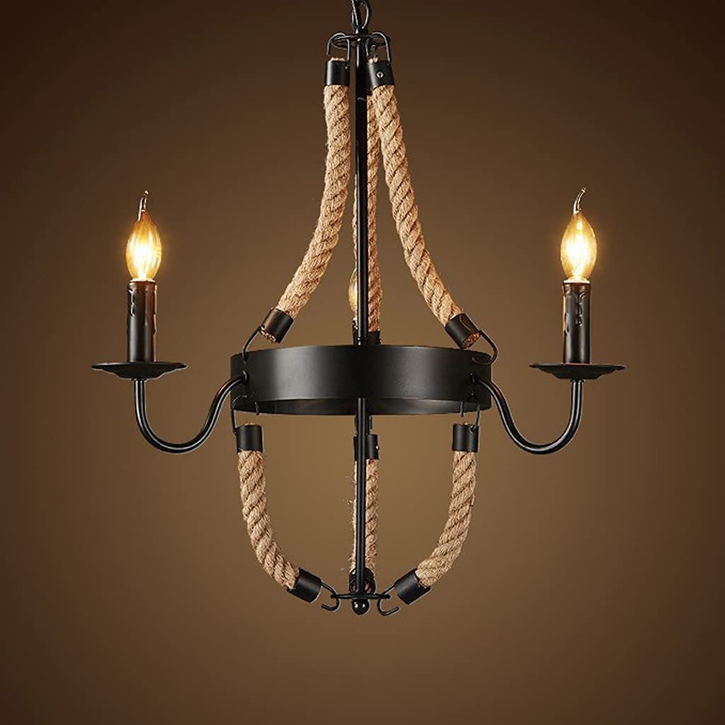 Suspension corde vintage luminaire industriel retro lustre fer pour salon et couloir