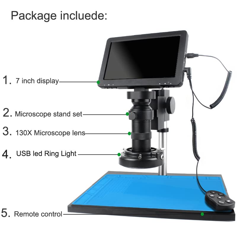 7-calowy mikroskop cyfrowy LCD mikroskop wideo USB 130X obiektyw mikroskop kamera z metalowym stojakiem do naprawy lutowania płytek drukowanych w telefonie