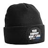 Circle Patch Custom Beanie Hat Any Text Any Image Your Work Company Business Logo Personalised Outdoor Uniform Workwear, One Size, Black #2