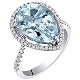 IGI Certified Aquamarine and Diamond 14K White Gold Ring 4.37 Carats Total Pear Shape