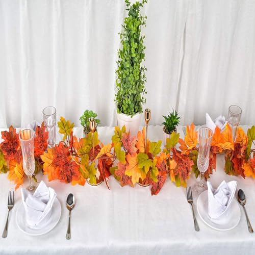 2 Pack 5.7FT Realistic Fall Leaf Garland for Thanksgiving Halloween Decor (Orange) - image 2