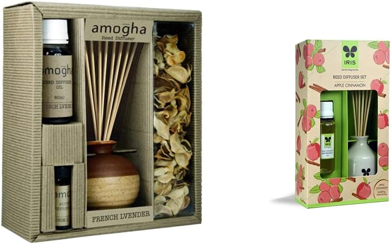 Iris Reed Diffuser Fragrance Gift Set -French Lavender (INFG0314FL)+IRIS, Reed Diffuser Set, Apple Cinnamon, Home Fragrances, Easy to Use, Maintenance Free, 60 ml