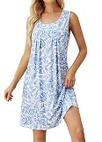HOCOSIT Women's Floral Nightgowns Sleeveless Sleepwear Pleated Buttons Sleep Dress Scoopneck Nightwe