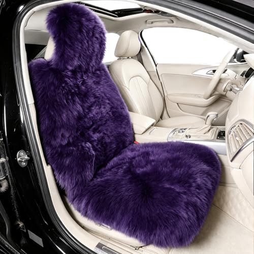 Image of OGLAND Fluffy Sheepskin Car Seat Cover for Soft Auto Fur Pet Cushion Pad
