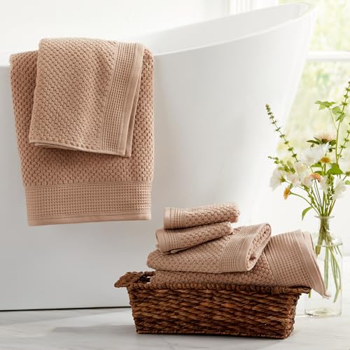 Belle Collection 100% Cotton Waffle Textured 6 Piece Towel Set | Super Soft Quick Dry Bath & Hand Towels, Washcloths | Beige - Thumbnail 2
