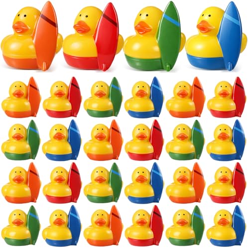 Sotiff 24 Pcs Summer Beach Surfing Rubber Ducks Bulk Mini Rubber Duckies Bath Toys Float Bathtub Ducky 2 for Summer Holiday Party Favors Birthday Gifts
