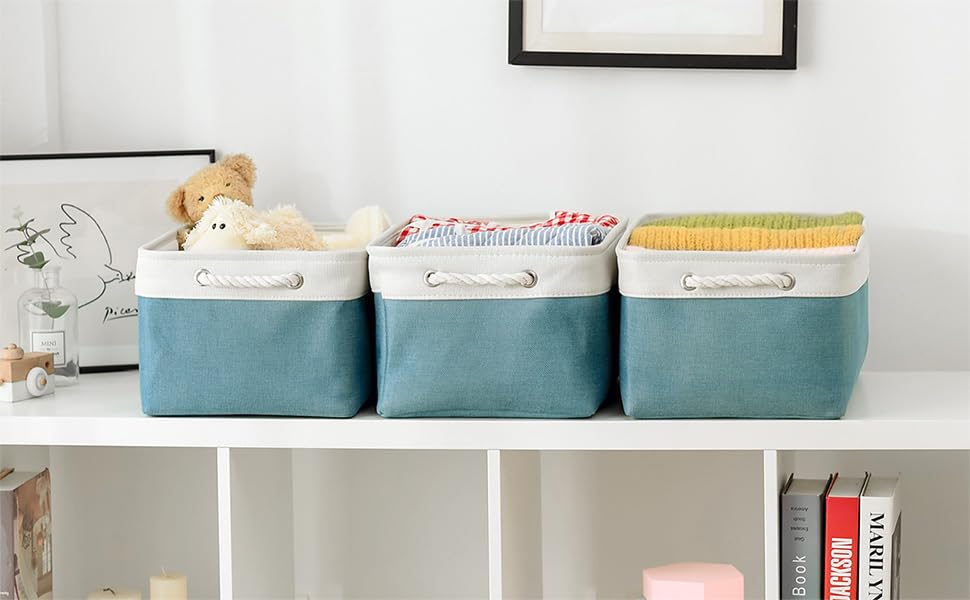 4 Cubi Portaoggetti In Tessuto Con Manici, Cestini Pieghevoli 40x30x20 Cm Per Armadio, Giocattoli E Vestiti, Finto Lino