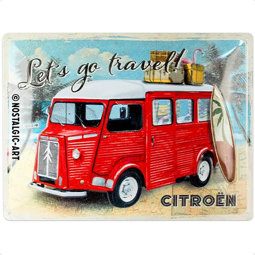 Nostalgic-Art Plaque rétro, 30 x 40 cm, Citroen Type H – Let's go travel – Idée cadeau pour fans de Citroen, Official License Product (OLP), en métal, design...
