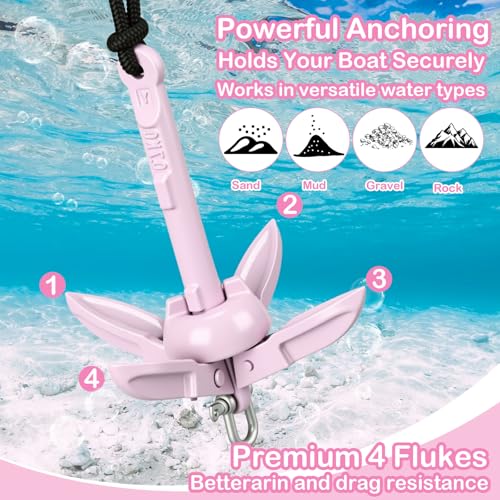 Image of MorningRo 1 Pack 1.5 /3.5 lb Marine Kayak Anchor Kit with 40ft Rope and Buoy Folding Grapnel Boat Anchor Kit Kayak Fishing Accessories for Small Boats, Canoe, SUP Paddle Boards