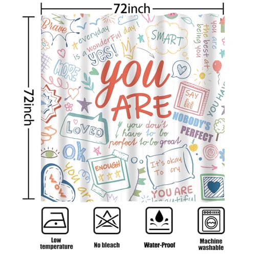 Image of iTapnoom Funny Kids Inspirational Quotes Shower Curtain, Colorful Positive Words Graffiti Artwork Unisex Bathroom Decor Set, Waterproof Polyester Fabric Bath Curtain with Hooks 72x72 Inch