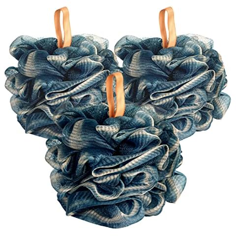Fishent Bath Sponge Shower Loofahs, 3 Pack Soft Net Body Sponge, 60g/pcs Durable Mesh Mens Loofah Exfoliating Body Scrubber (Blue) Cover