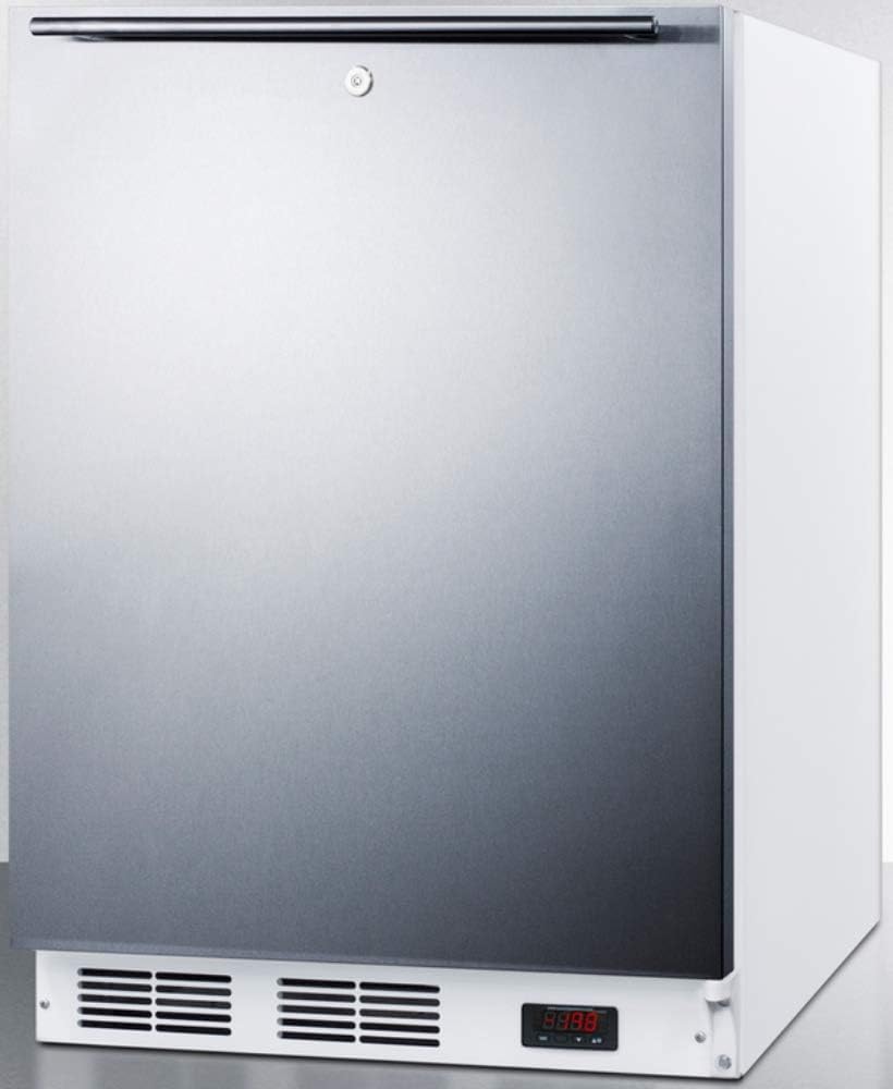 VT65MLSSHHADA 24" Medically Approved ADA Compliant Upright Freezer with 3.5 cu. ft. Capacity White Cabinet Factory Installed Lock and Three Removable Storage Baskets in Stainless Steel