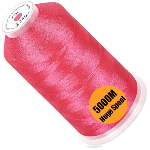 Image of New brothread - Single Huge Spool 5000M Each Polyester Embroidery Machine Thread 40WT for Commercial and Domestic Machines - Neon Rose
