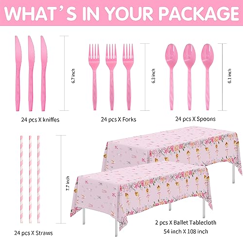 Xigejob Ballerina Birthday Party Decorations Tableware, Ballerina Theme Dancing Girl Ballet Party Supplies, Paper Plate, Cup, Napkin, Tablecloth, Disposable Cutlery, Straw, Serves 24 by Xigejob - Used condition - Image 3