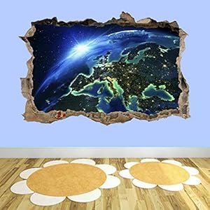 Muurstickers 3D Spiegelweergave Doorbreken De Muur Vinyl Muurstickers Verwijderbare DIY Vinyl Muurstickers Earth voor…