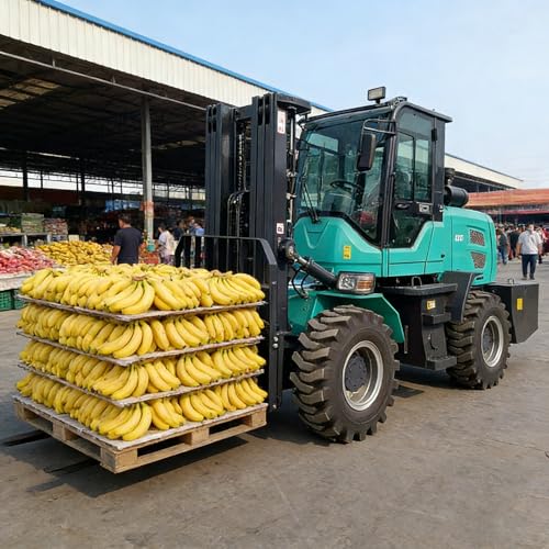 3.5-8T Compact All Terrain Electric Forklift, Small Electric Forklift with Solid Off-Road Tires, Adjustable Forks for Outdoor & Warehouse Use