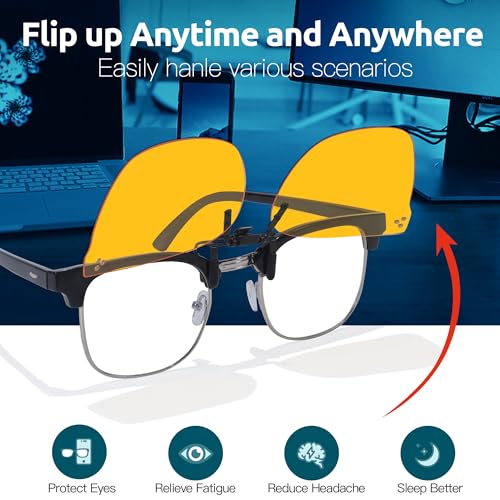Image of VIEWBETTER Clip On Blue Light Blocking Glasses for Eyes Strain & Light-Sensitive Rimless Unisex Flip Up Clip-Ons BL3168