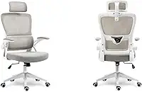 Cadeira de Escritório Presidente Giratória Ergonômica, Com Design Moderno, Estofado Confortável, Apoio Lombar Ajustável, Base Reforçada, Rodízios Silenciosos e Ajuste De Altura (CINZA E BRANCO)