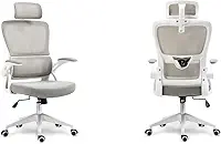 Cadeira de Escritório Presidente Giratória Ergonômica, Com Design Moderno, Estofado Confortável, Apoio Lombar Ajustável, Base Reforçada, Rodízios Silenciosos e Ajuste De Altura (CINZA E BRANCO)