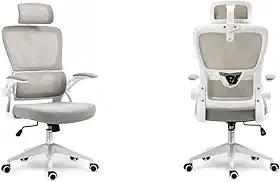 Cadeira de Escritório Presidente Giratória Ergonômica, Com Design Moderno, Estofado Confortável, Apoio Lombar Ajustável, Base Reforçada, Rodízios Silenciosos e Ajuste De Altura (CINZA E BRANCO)