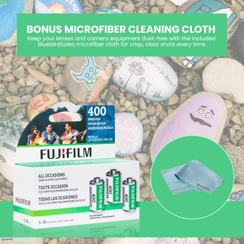 Image of FUJIFILM 400 Color Negative Film (35mm Roll Film, 36 Exposures, 6-Rolls, 2-Pack) + BluebirdSales Microfiber Cleaning Cloth