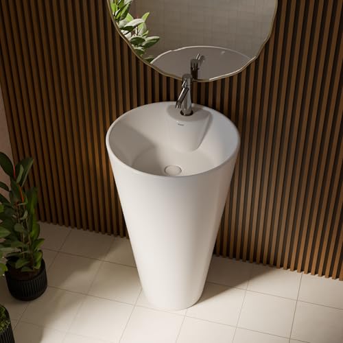 Image of Ruhe Verona Pedestal Wash Basin - White | 16 x 16 x 33.3 inches | Ceramic, Glossy Sink | Floor-Mount | Modern Bathroom Look & Durable Quality